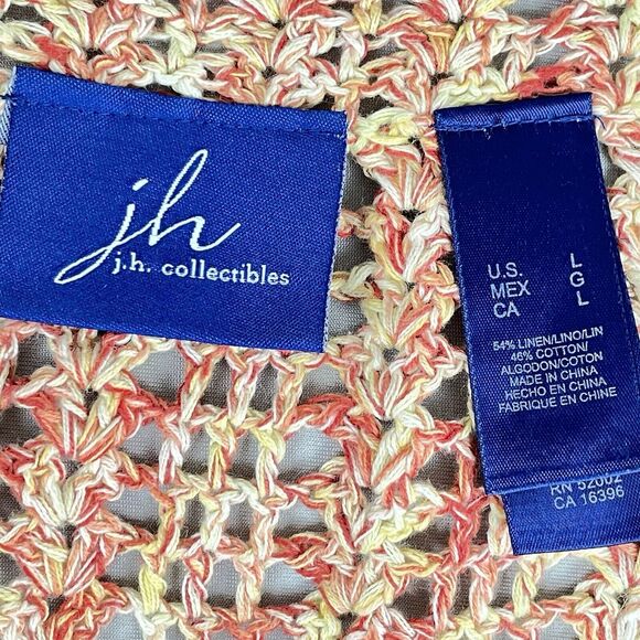 J H Collectibles Button-Front Sweater Women's L Red & Yellow Linen Blend Crochet - Picture 9 of 11